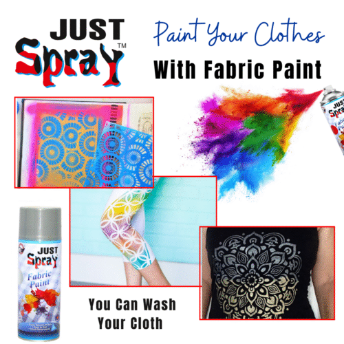 "Just Spray Shimmer Silver Fabric acrylic Spray Paint for Fabric, cloth, Tharmocol, permanent paint for fabric, Art & craft, DIY, specially for all kind of cloths 400ml Shimmer Silver FRM129