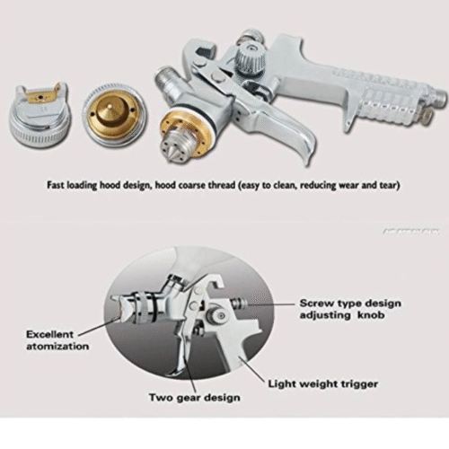 "Auarita H827 Hvlp Spray Paint Gun With Color Bucket & Tools Nozzle Size 1.3Mm & Cup Capacity 600Ml (Chrome)