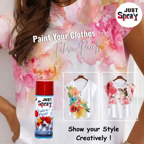 "Just Spray Red Fabric acrylic Spray Paint for Fabric, cloth, Tharmocol, permanent paint for fabric, Art & craft, DIY, specially for all kind of cloths 400ml Red FR11