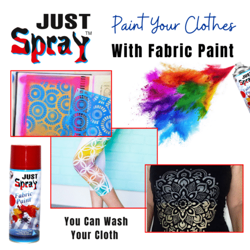 "Just Spray Red Fabric acrylic Spray Paint for Fabric, cloth, Tharmocol, permanent paint for fabric, Art & craft, DIY, specially for all kind of cloths 400ml Red FR11