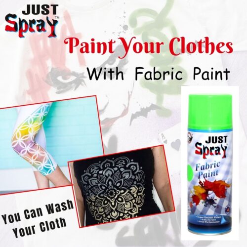 "Just Spray Neon Green Fabric acrylic Spray Paint for Fabric, cloth, Tharmocol, permanent paint for fabric, Art & craft, DIY, specially for all kind of cloths 400ml Neon Green FR5