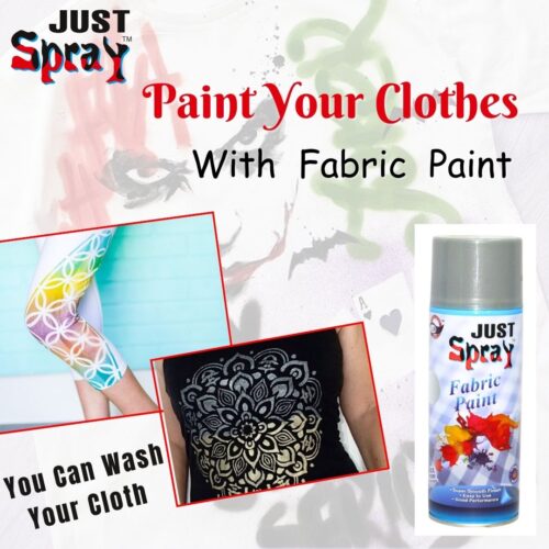 "Just Spray Shimmer Silver Fabric acrylic Spray Paint for Fabric, cloth, Tharmocol, permanent paint for fabric, Art & craft, DIY, specially for all kind of cloths 400ml Shimmer Silver FRM129