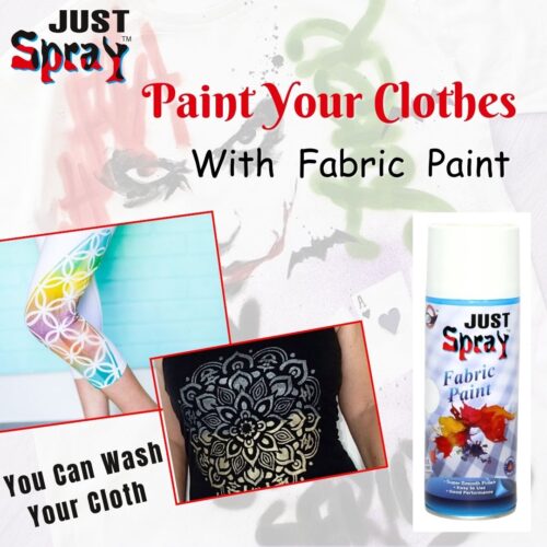"Just Spray White Fabric acrylic Spray Paint for Fabric, cloth, Tharmocol, permanent paint for fabric, Art & craft, DIY, specially for all kind of cloths 400ml White FR9010